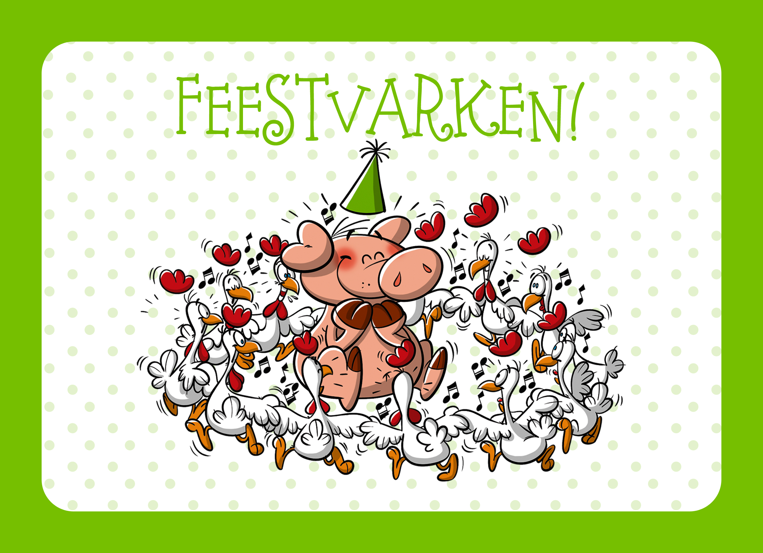 Feestvarken Omringd Door Kippen Hallmark