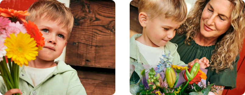grootouderdag jongetje met bloemen en oma hallmark
