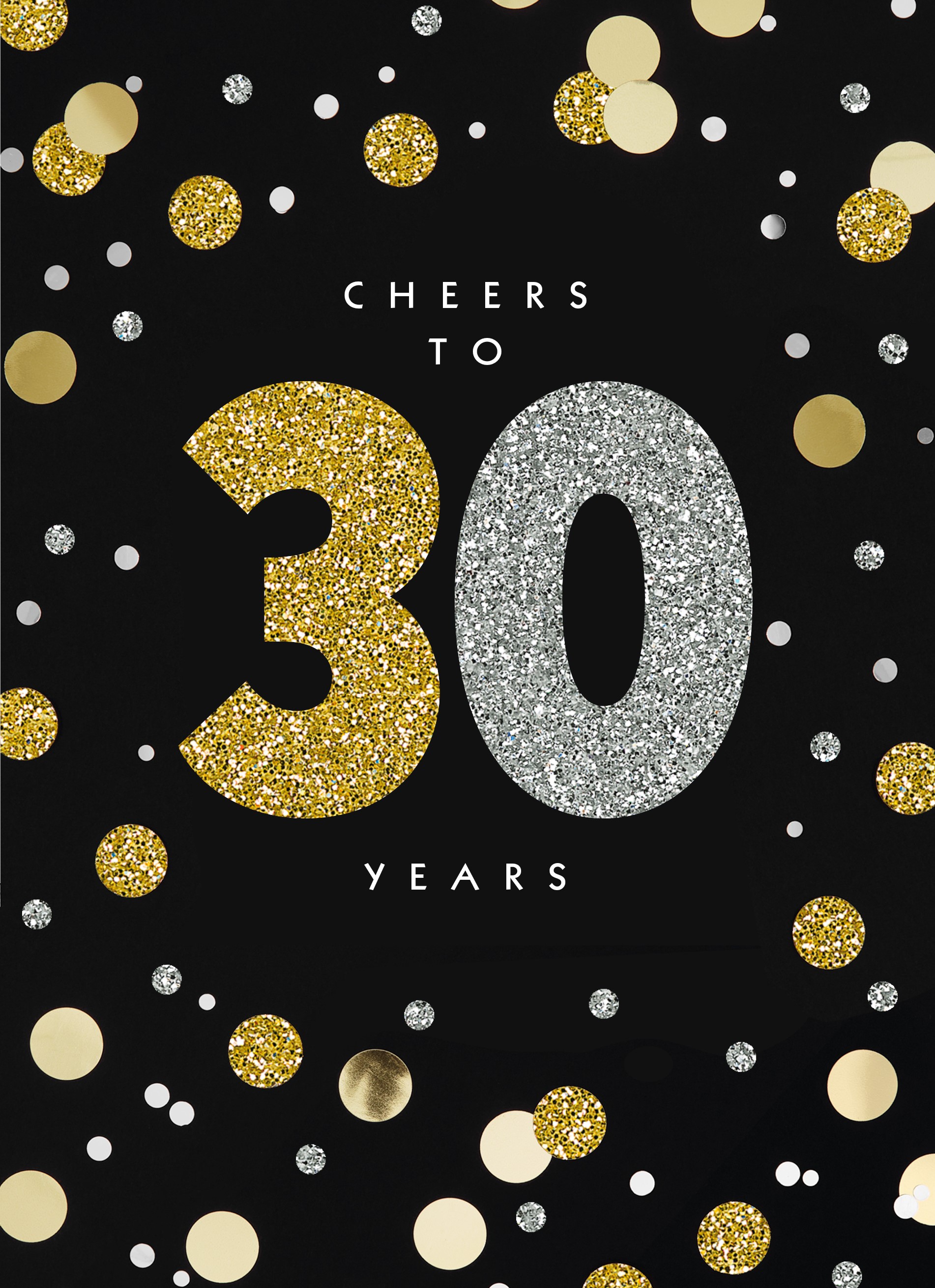 Verjaardagskaart Leeftijden Cheers To 30 Years Zilver Goud Zwart | Hallmark